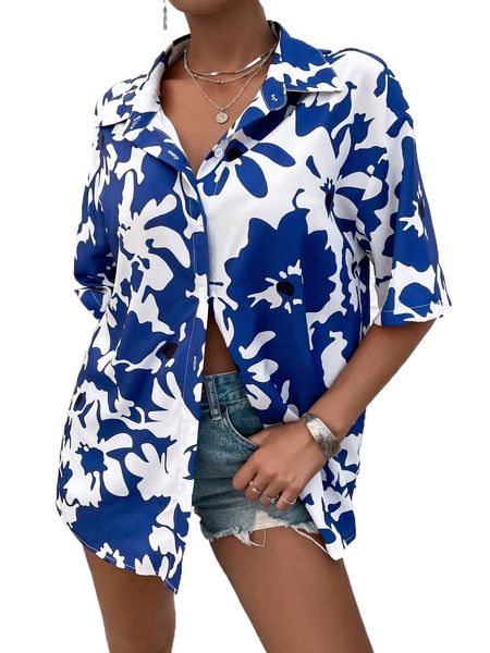 

floral print drop shoulder blouse k3ul#, White