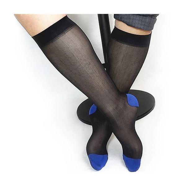 Erkek Çoraplar Ultra İnce Sheer Erkekler Resmi Diz Yüksek Gay Fetiş Koleksiyonu için Elbise Takım Hortumu Çizgili Erkek Stockingmen's