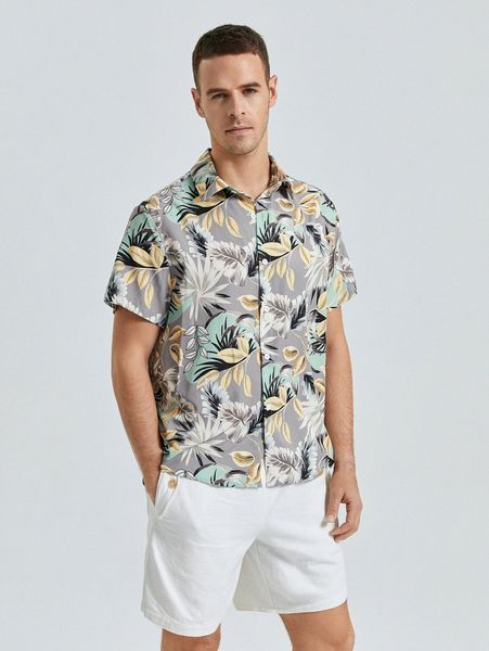 

men tropical print shirt x7p5#, White;black