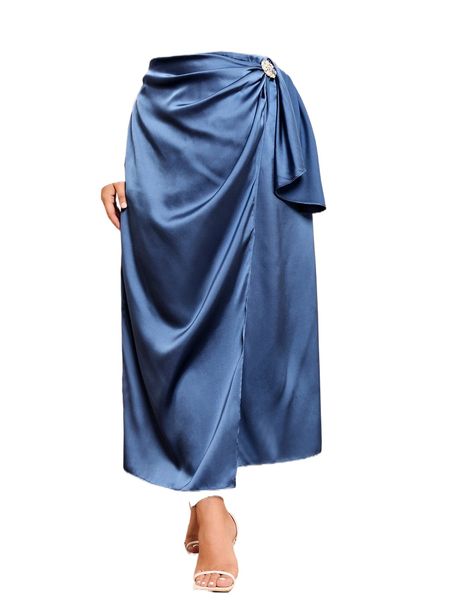 

plus draped side rhinestone detail wrap skirt k3ic#, Black