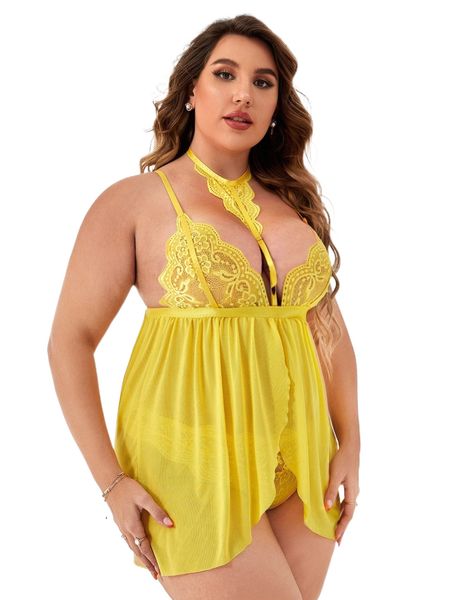 

plus contrast lace cut out back wrap slips & thong b4ac#, Black;white