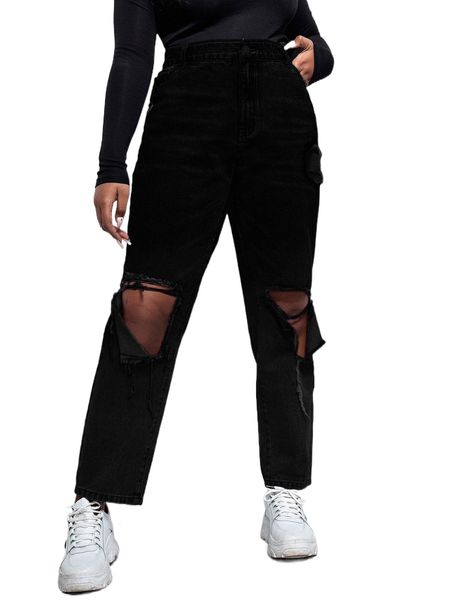 

plus cut out straight leg jeans m05m#, Blue