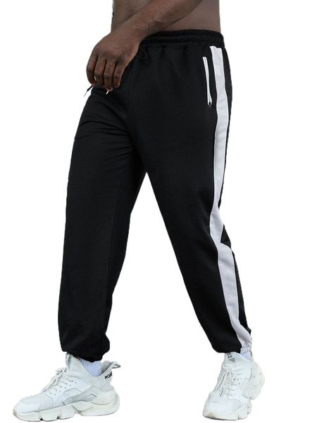 

extended sizes men contrast sideseam drawstring waist sweatpants a9gd#, Black