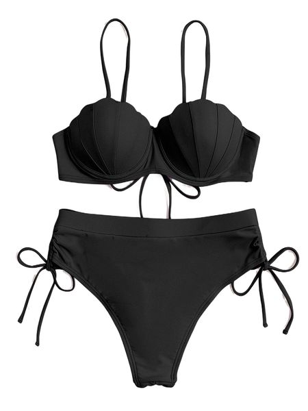

scallop trim push up bikini swimsuit y5d7#, White;black