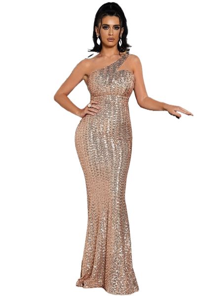 

missord one shoulder mermaid hem sequin formal dress 45t6#, Black;gray