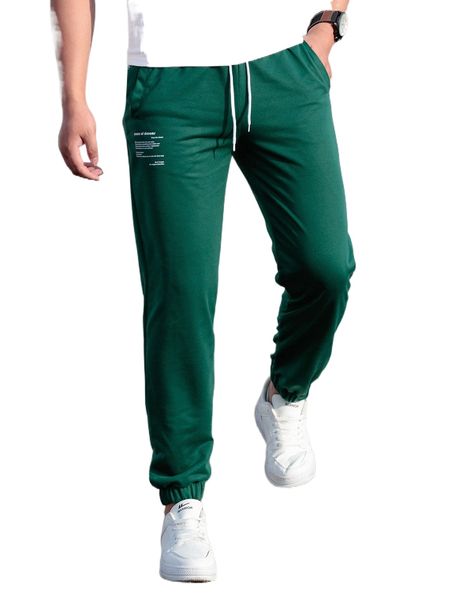 

men slogan graphic drawstring waist sweatpants q80y#, Black