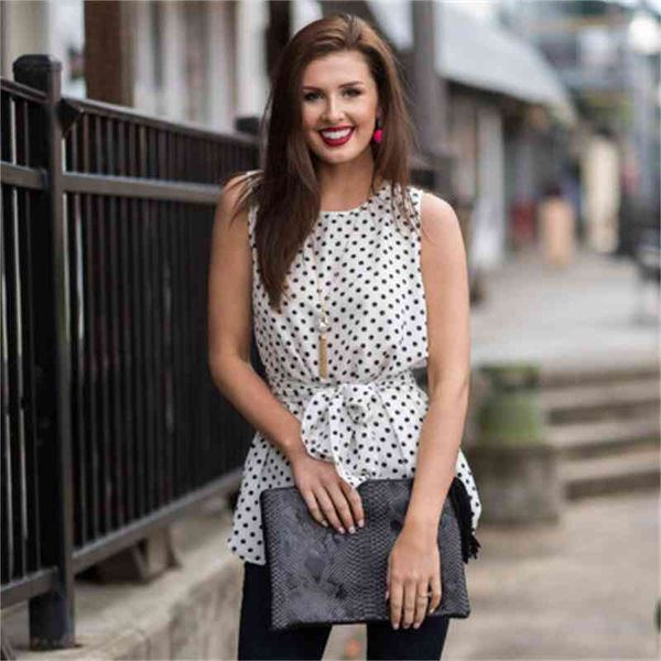 

women's two piece pants polka dot sleeveless lace up 5158# 7vph, White