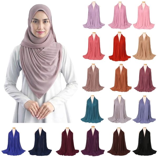 Moda New Plain Women Sciarpa di chiffon Musulmano Hijab Piega Scialle Avvolgere la testa Turbante Hijab islamico Maxi Sciarpe Foulard