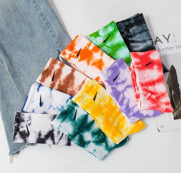 

men's and women's long tie dye matching color letter hook basketball sports korean couple high tube socks, White;pink
