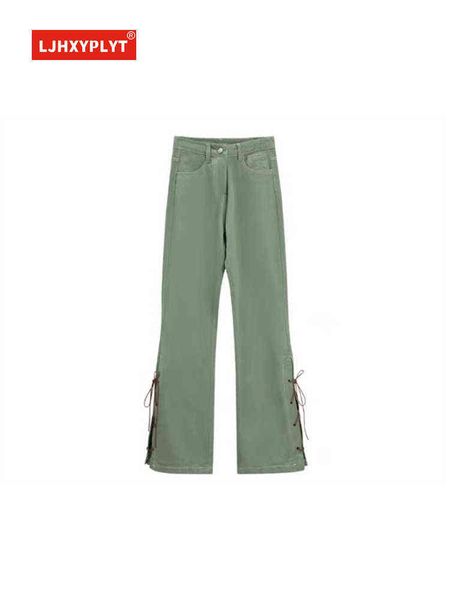

lace-up straight green jeans women's summer new loose high-waisted thin wide-leg pants female denim trousers t220728, Blue