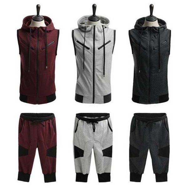 Мужские спортивные костюмы Zogaa Summer Set Casual Cotton Sporting Men Short Track Suit 2 Peeat Vest + Pant Trade Cuit