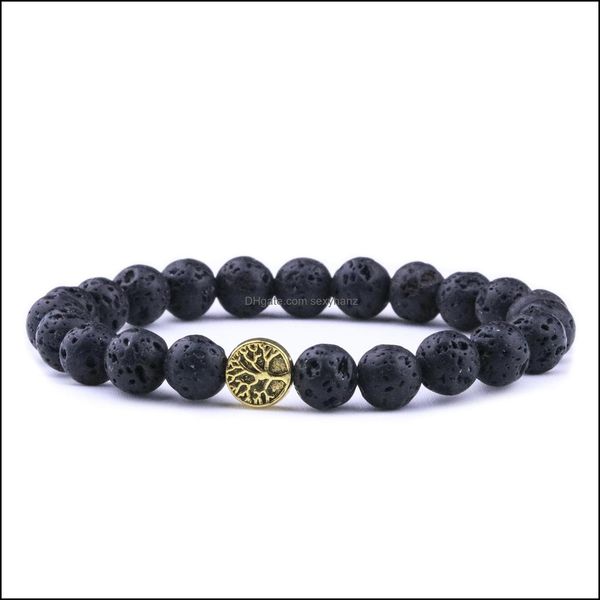 

charm bracelets jewelry 8mm black lava stone weave tree of life aromatherapy essential oil diffuser bracelet for women men drop delivery 202, Golden;silver