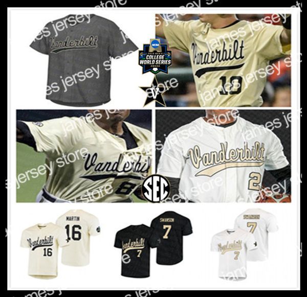 James Custom 2019 Ncaa CWS Vanderbilt Commodores Jersey Baseball Austin Martin Patrick Raby JJ Bleday Dansby Swanson Cooper Davis Kumar Rocker 4XL