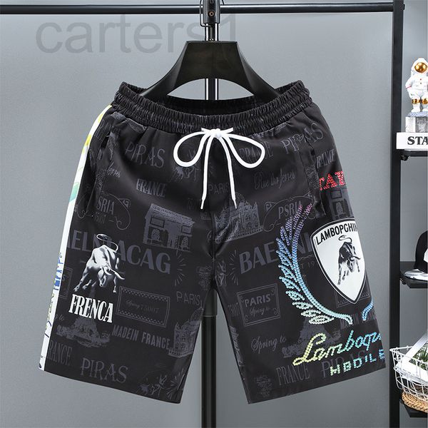 

men's pants designer 2021 summer new net red print european stripe beach shorts trend loose men's pants 50h7, Black