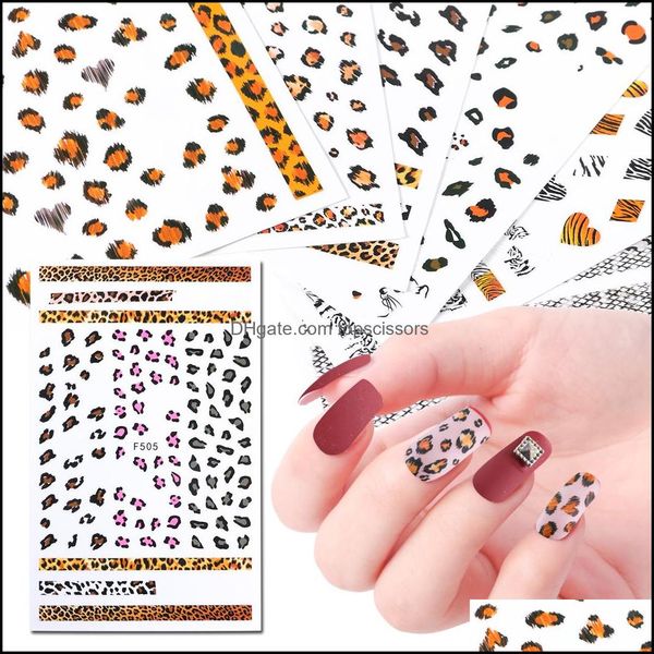 Adesivi Decalcomanie Nail Art Salon Salute Bellezza 1 Pz Leopard Print Animal Pattern Design Adesivo 3D Strumenti per manicure Cursori Decorazione Jif505