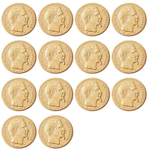Francia 20 Francia Un set di (1853-1860) A/B 14 pezzi Placcato in oro Copia Moneta decorativa Stampi in metallo Produzione Prezzo di fabbrica