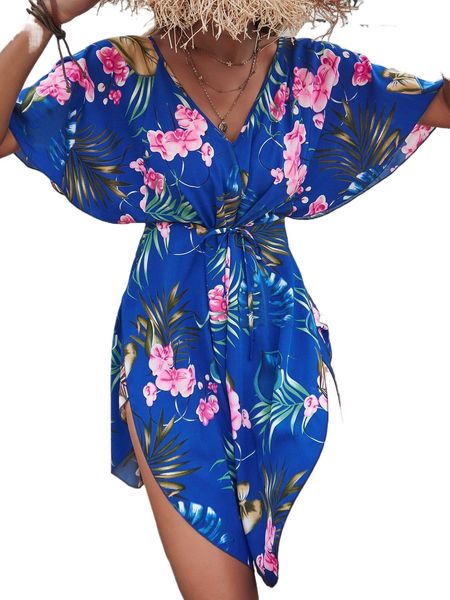 

tropical print split cover up l9wm#, White;black