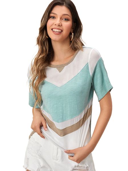 

x quinjay color block crew neck tee d6ps#, White