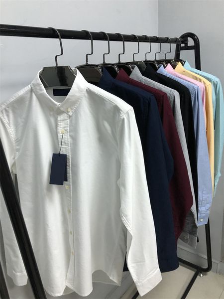 2022SS Spring e outono Slim Fit Shirt Men's Polos camisa de manga longa Oxford Shirt Casual Pony Solid Youth White Shirt