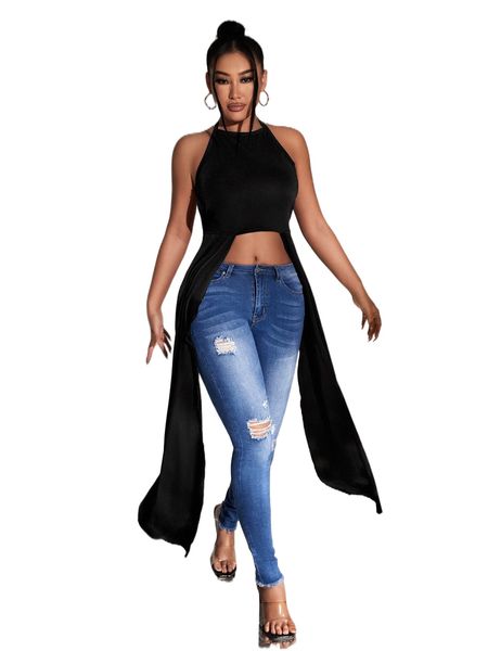 

sxy backless asymmetrical hem halter 90g3#, White