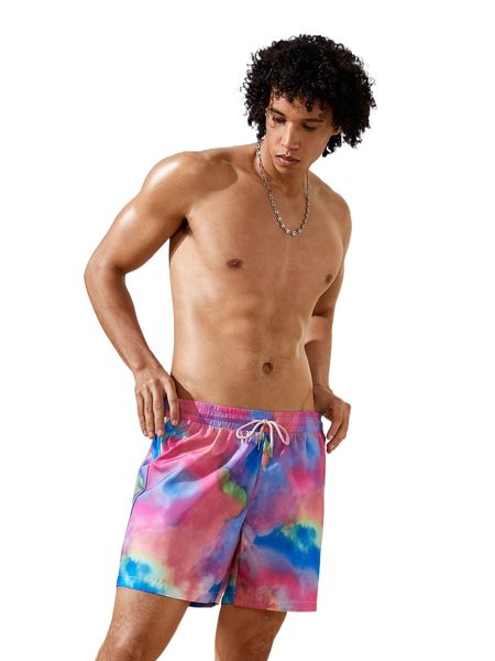 

men tie dye drawstring waist shorts 65yp#, White;black