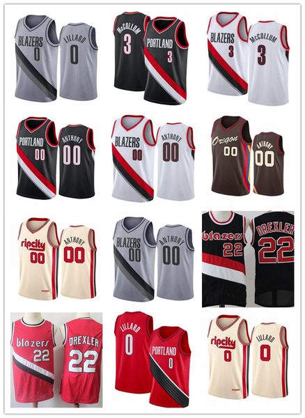 

2022 new clyde 22 drexler carmelo 00 anthony basketball jersey mens damian 0 lillard cj 3 mccollum white patch, Black;red
