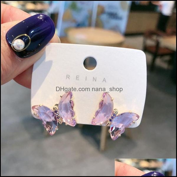 

stud earrings jewelry fashion cute transparent crystal butterfly for women earring piercing gifts drop delivery 2021 p8fmg, Golden;silver