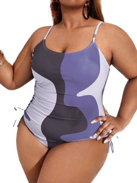 

plus color block one piece swimsuit 45fv#, White;black