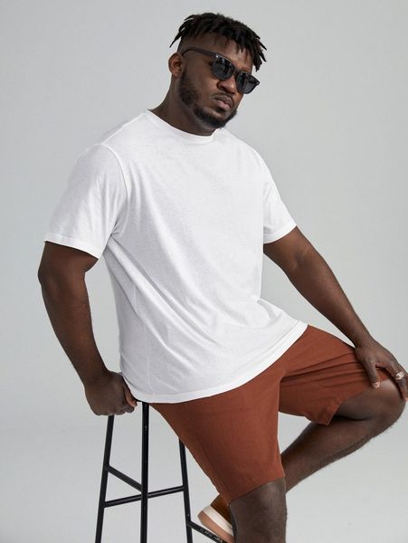 

extended sizes men color block tee & shorts set 26h7#, Gray