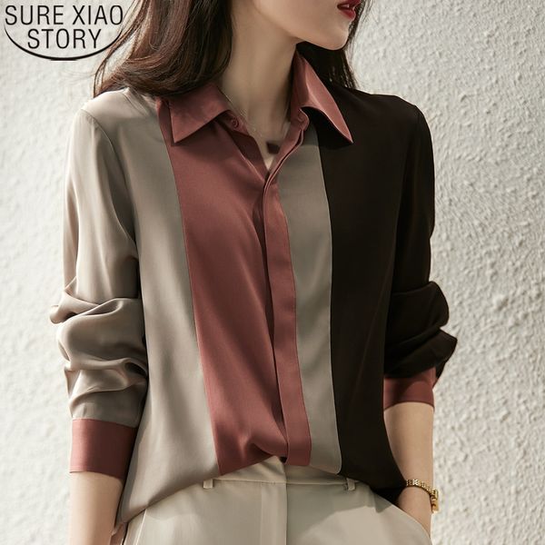 

elegant vintage long sleeve women blouses autumn hit color polo collar loose work shirt button casual clothing 18146 220714, White