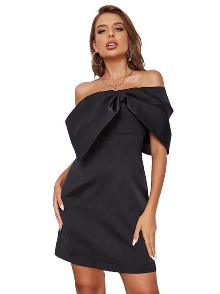 

d& one shoulder bow front dress v1sw#, Black;gray