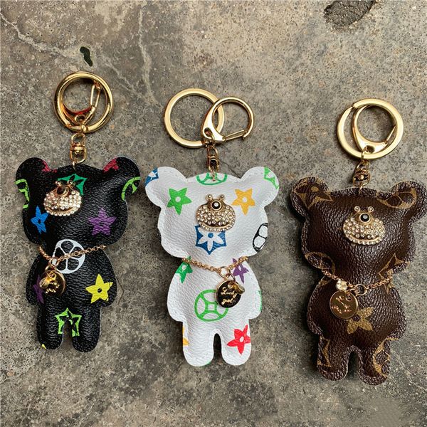 

bear key chain rhinestone fashion keychain pu leather car key ring jewelry bag charm