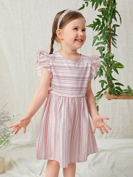

toddler girls ruffle trim bow detail geo print dress she, Red;yellow