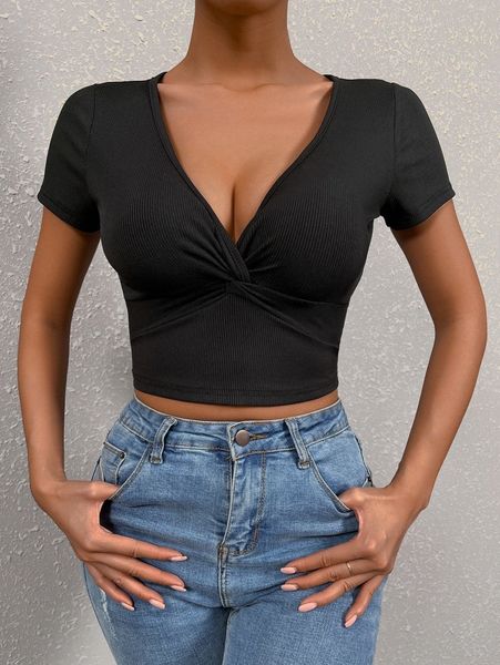 

twist front crop tee d0vn#, White