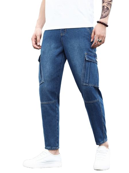 

men flap pocket cargo jeans n1o9#, Blue