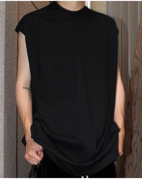 

high street original ro deep scoop neck soft fabric bottomed sleeveless solid color t-shirt owens cotton men clothing, White;black