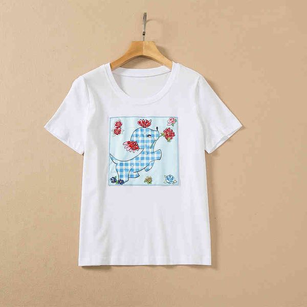 

women's t-shirt loose t-shirt puppy cartoon summer 2022 stickers embroidered beads diamond sequins loose women 8bw9, White