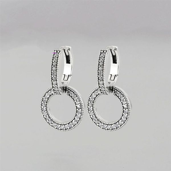 

clip-on & screw back 925 sterling silver female sweet earring white zircon double circle excellent classic for woman girl fashion jewelry