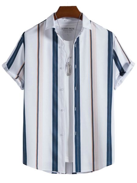 

men 1pc striped print shirt o2eg#, White;black
