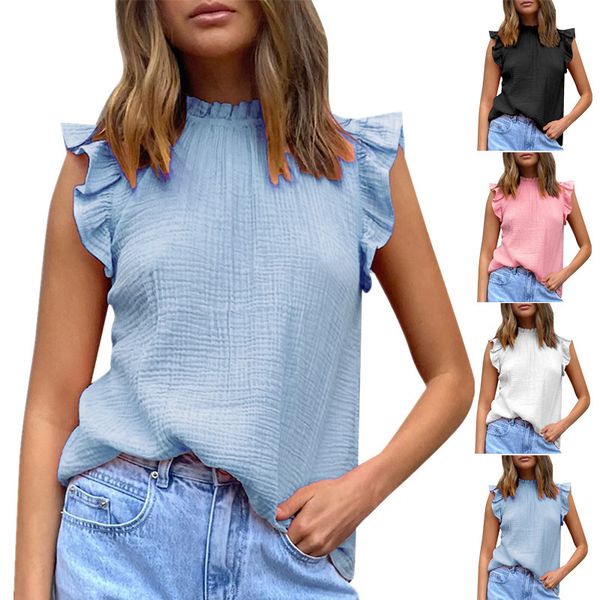 

2022 women's t-shirt summer new ladies sweet solid color stitching sleeveless fashion casual chiffon t-shirt vest, White