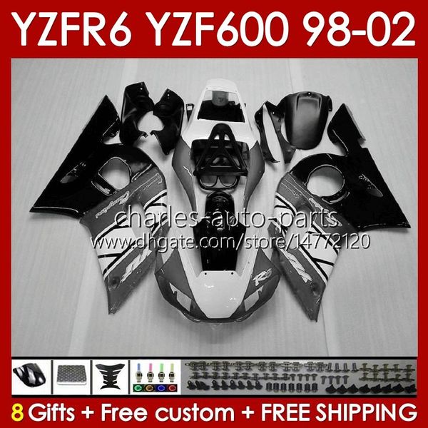 Telaio carrozzeria per YAMAHA YZF-600 YZF R6 R 6 600CC YZFR6 1998 1999 00 01 02 Carrozzeria 145No.216 YZF 600 CC Carenatura YZF-R6 98-02 YZF600 98 99 2000 2001 2002 Kit carenatura grigio nero