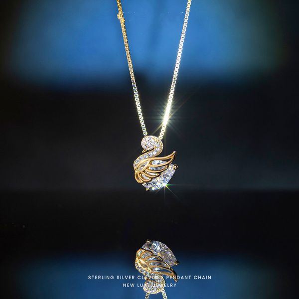 

fashion full zircons swan pendant & chain choker necklace by 925 silver for women