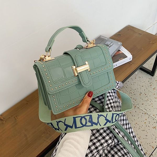 

womens shoulder bags pu leather handbag female shoppers fashion casual solid color plaid rivet metal buckle crossbody bags