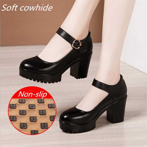 

paris classic luxury women's high heel shoes genuine leather pumps platform mary jane women office work shoe wedding 32-43 designer ell, Black