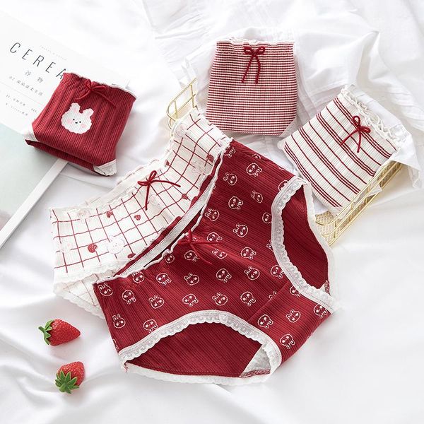 

panties 6pcs/set children's underwear red series strawberry print girl's underpants cotton crotch middle waist briefs, Camo