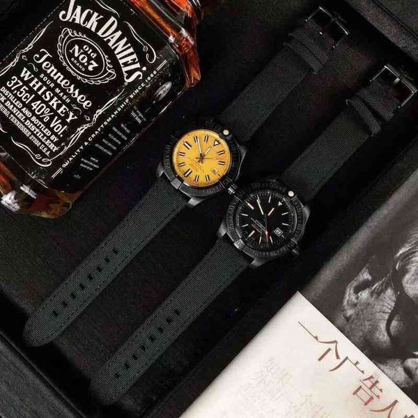 

luxury brand mens yellow avenger seawolf automatic mechanical watch sapphire dress wristwatch stainless steel canvas leatherlflk, Slivery;brown