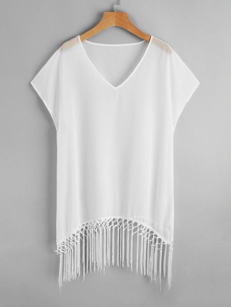 

chiffon macrame hem cover up 09yy#, White;black