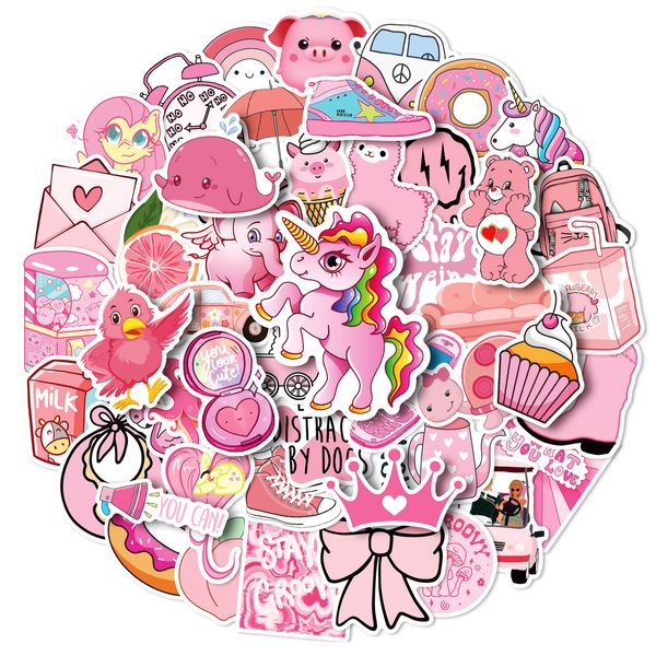 New Sexy 50Pcs Pack Cartoon Pink Style Girls Funny Decalcomanie Adesivi Moto Bagagli Chitarra Adesivi Graffiti impermeabili Giocattoli per bambini fai da te