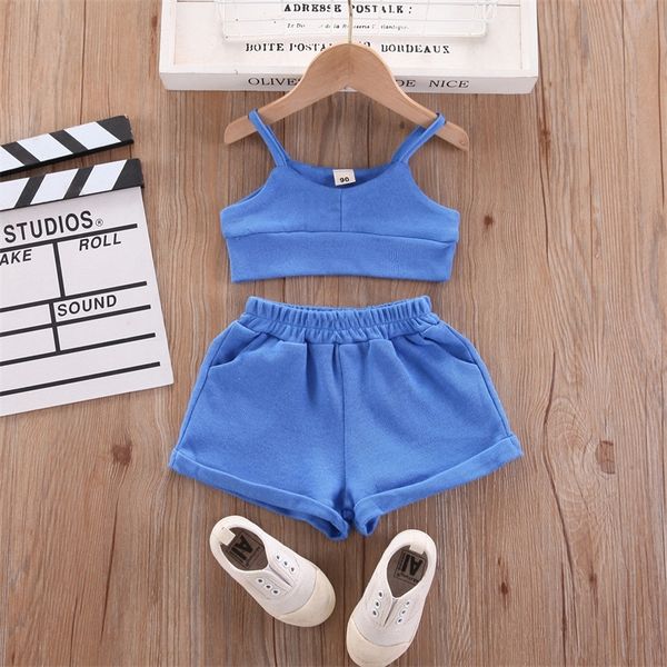 

girls clothing sets solid vests & shorts 2 pcs summer fashion tshirts for children kids outfits party clothes 220617, White