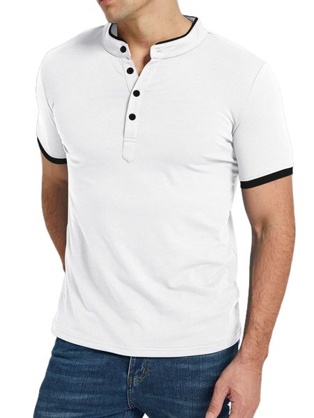 

men half button contrast trim tee o5fh#, White;black